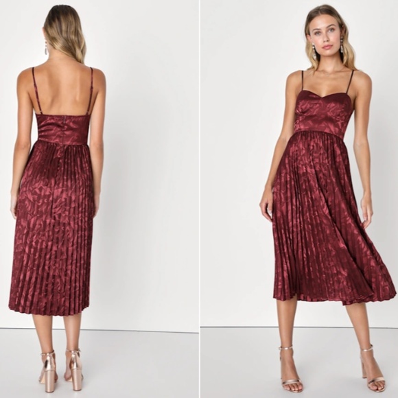 LULUS Floral Sexy Chic Satin Wedding Formal Event Prom Midi Dress - Picture 1 of 6